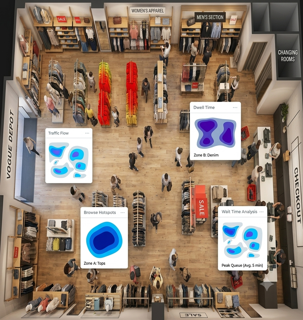 CrowdSense: heat maps y análisis de tráfico en tienda
